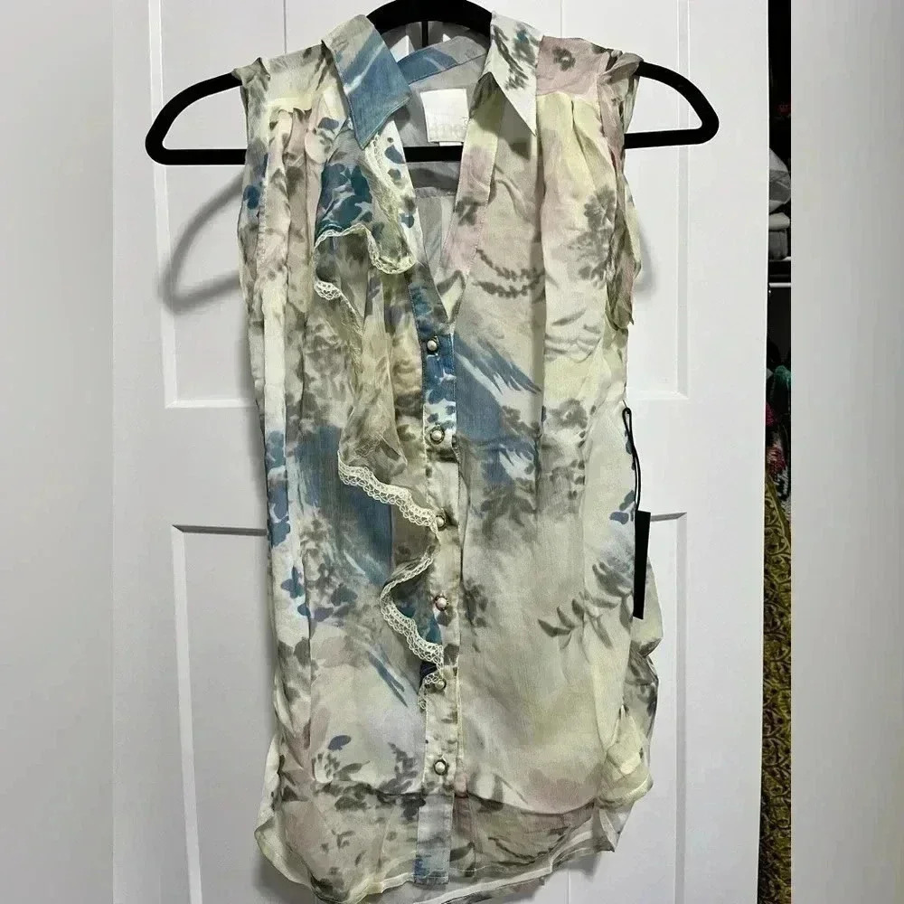 NWT Line & Dot chiffon sleeveless blouse sz s